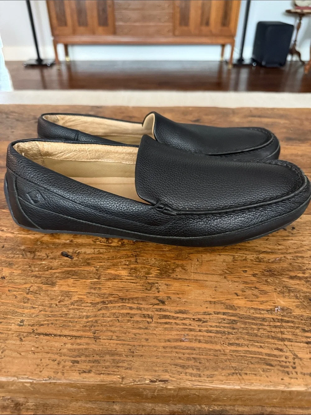 Sperry Black Pebbled Leather Slip On Driving Mocs Size 11.5
